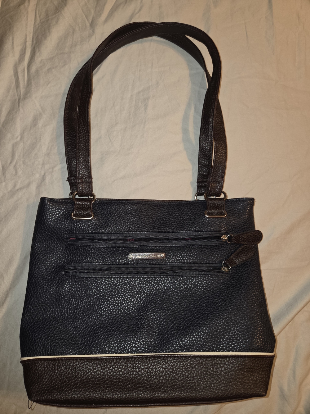 Stone & Co. Dark Navy and Dark Brown Two-Tone Pebbled Leather Shoulder Bag